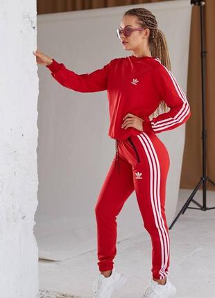 Спортивний костюм жіночий adidas червоний світшот штани адідас
