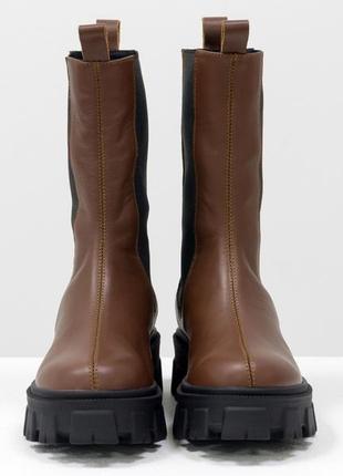 Кожаные высокие коричневые  ботинки берцы осень-зима2 фото