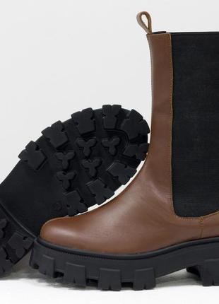 Кожаные высокие коричневые  ботинки берцы осень-зима3 фото