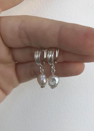 Срібні сережки з перлами1 фото