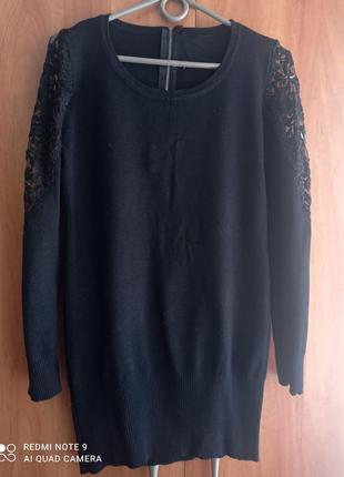 Туника свитер удлиненный с кружевом р.s-м в идеале