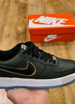 Кроссовки мужские-женские (унисекс) найк аир форс  (nike  air-fors) чёрный кожа