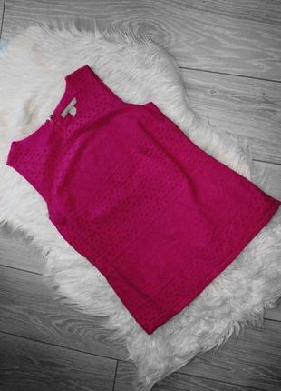 Блуза топ без рукавов розовая фуксия шитье 100% хлопок, 2/ petite (3264)4 фото