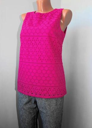 Блуза топ без рукавов розовая фуксия шитье 100% хлопок, 2/ petite (3264)2 фото