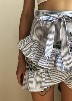 Хлопковая юбка с рюшами и вышивкой 1+1=35 фото