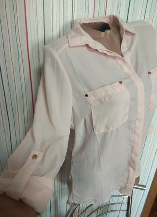 Пудровая шифонновая блуза рубашка,блузка удлиненная3 фото