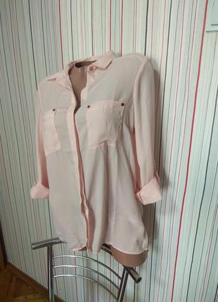 Пудровая шифонновая блуза рубашка,блузка удлиненная1 фото