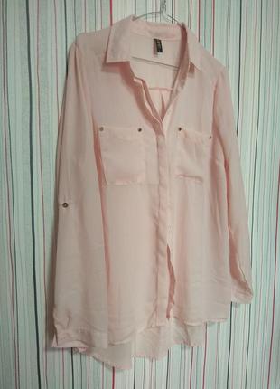 Пудровая шифонновая блуза рубашка,блузка удлиненная7 фото