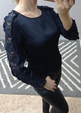 Красива атласна блузка з шикарним гіпюром zara3 фото