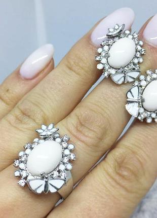 Серебряный комплект с кахолонгом,925, серебро, эмаль