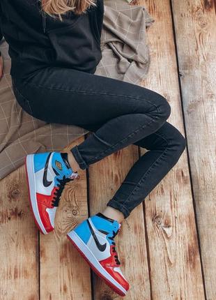 Кроссовки кожаные nike jordan 1 retro high blue red, кросівки