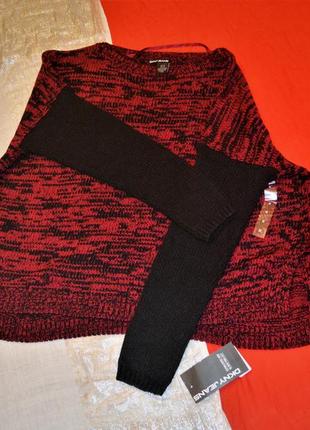 Светр оверсайз donna karan "dkny jeans" чорно-червоний, виріз човник m5 фото