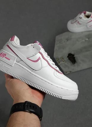 Женские кроссовки nike air force 1 shadow (белые с розовым)