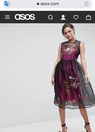 Платье миди с плиссированной сеткой и контрастной подкладкой asos premium9 фото