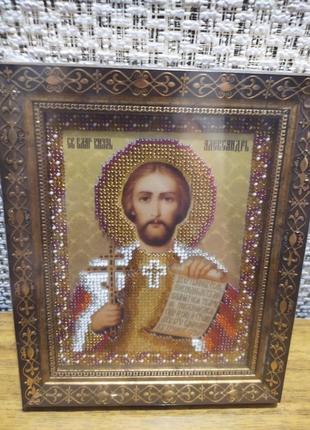 Картина бисером вышивка святой александр именная икона