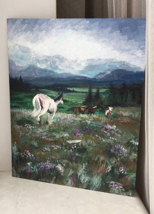Інтер'єрна пейзажна картина 24х30см "дикі коні"