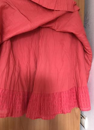 Червона спідниця, червона юбка, спідниця - міді з льону, спідниця міні, льняна спідниця, юбка із льону , літня юбка - коралового кольору3 фото