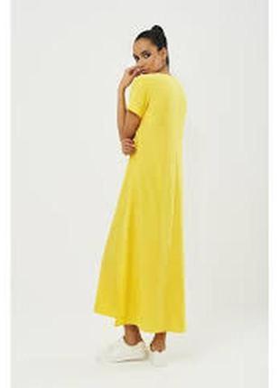 Желто-горячее натуральное платье-футболка-майка макси в пол для стройняшки с-м