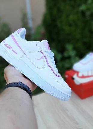 Женские кроссовки nike air force 1 shadow (белые с розовым)