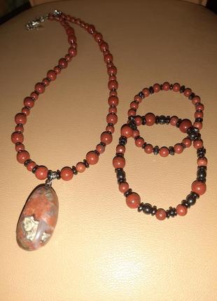 Браслет из натуральных камней красная яшма и гематит,  ручная работа8 фото