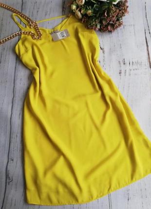 Сукня в стилі "білизни" tu, жовтенька з цікавою спиною,міді3 фото