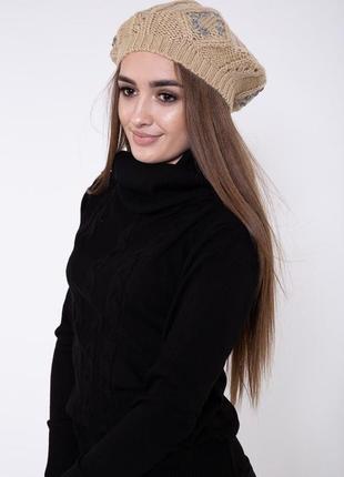 Стильная женская шапка, светло-коричневая 126r0112 фото