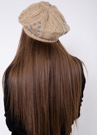 Стильная женская шапка, светло-коричневая 126r0113 фото