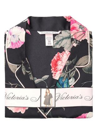 Черная сатиновая пижама victoria’s secret оригинал пижама с цветами шорты рубашка2 фото