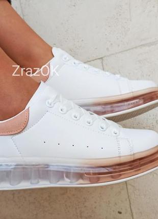 Белые пудровые кроссовки кеды ботинки слипоны в стиле mcqueen5 фото