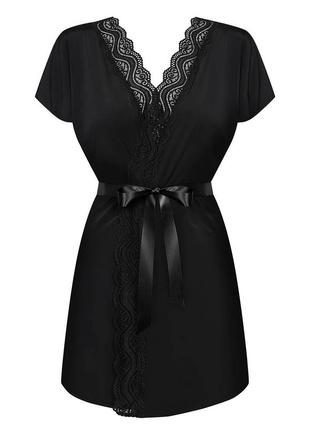 Diyosa peignoir obsessive чорний жіночий короткий пеньюар халатик з мереживом7 фото
