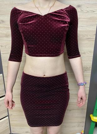 Жіночий вельветовий, велюровий костюм, сукня, спідниця, топ new look 38 р.