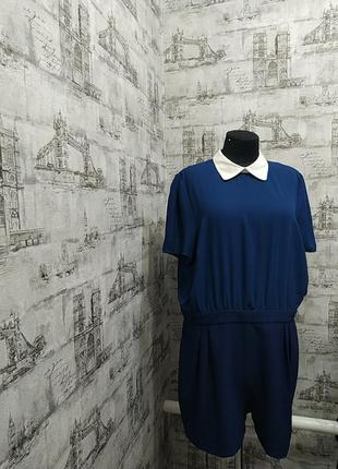 Синий комбинизон с короткими шортами и шифоновым верхом1 фото