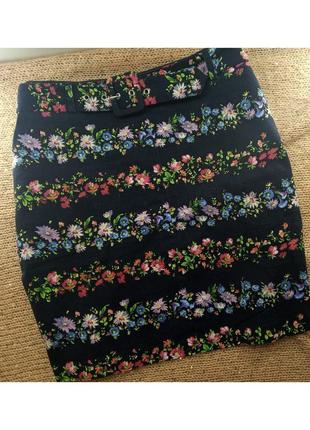 Брендовая юбка oasis с поясом в цветочный принт мини хлопок натуральная