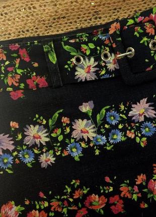 Брендовая юбка oasis с поясом в цветочный принт мини хлопок натуральная3 фото