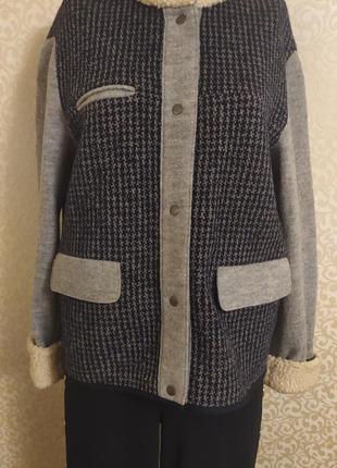 Шерстяная куртка в гусиную лапку, клетку с вставками меха marc o'polo1 фото