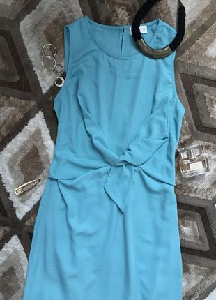 Платье свободного кроя с завязками с узлом легкий сарафан бирюзовый3 фото