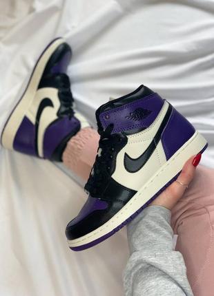 Кроссовки женские найк nike air jordan retro 1 high violet black