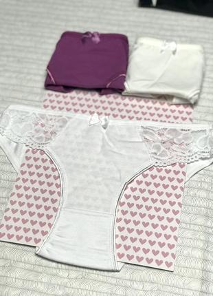 Набір котоновых трусиків сліпи 3 шт з мереживом