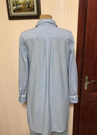 Голубая рубашка-платье с отделкой кружевом6 фото