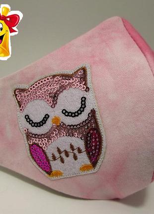 Маска детская авторская сова пайетки коттон носовой зажим защита захист дитяча мв 113