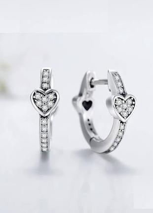 Серьги кольца  pandora , сережки пандора серебро 925