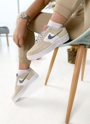 Nike air force 1 sage low lx leopard/blue кросівки найк форс замшеві