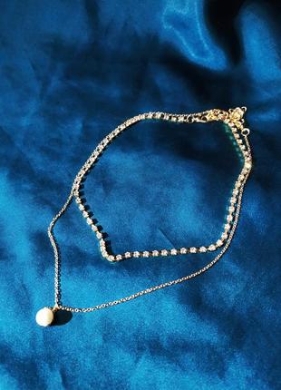Чокер колье подвеска жемчужина двойное ожерелье кристаллы с подвеской8 фото