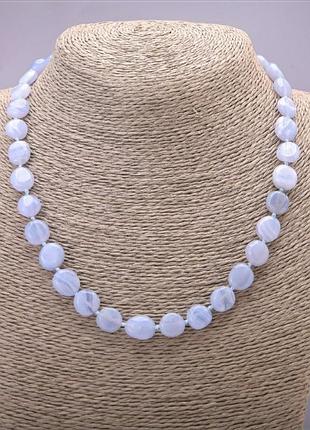 Намисто з натурального каменю блакитний агат