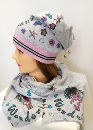 Весенняя шапочка + шарфик для девочки