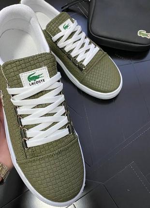 Легкие кроссовки кеды lacoste зеленые демисезонные3 фото