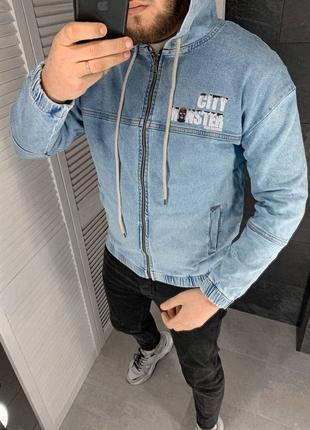 Джинсовка мужская оверсайз с капюшоном синяя / джинсовый пиджак куртка курточка варенка2 фото