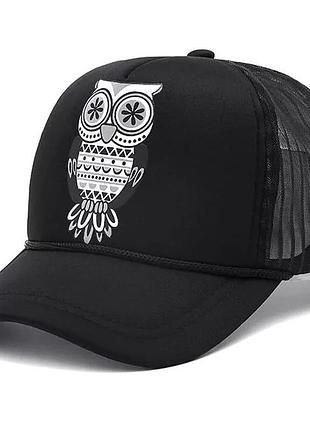 Кепка тракер сова черная сеточкой, унисекс