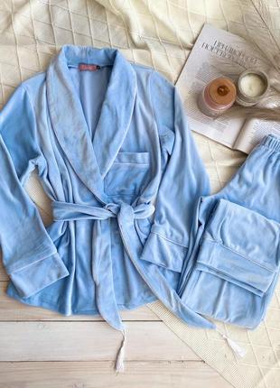 Плюшевый домашний костюм шаль, короткий халат + штаны, велюровая пижама рубашка на запах