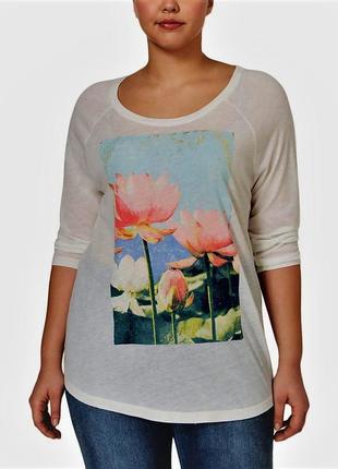 Легкий світшот з квітковим принтом, рукава 3/4, виріз човник 2x на 56-58 рр.